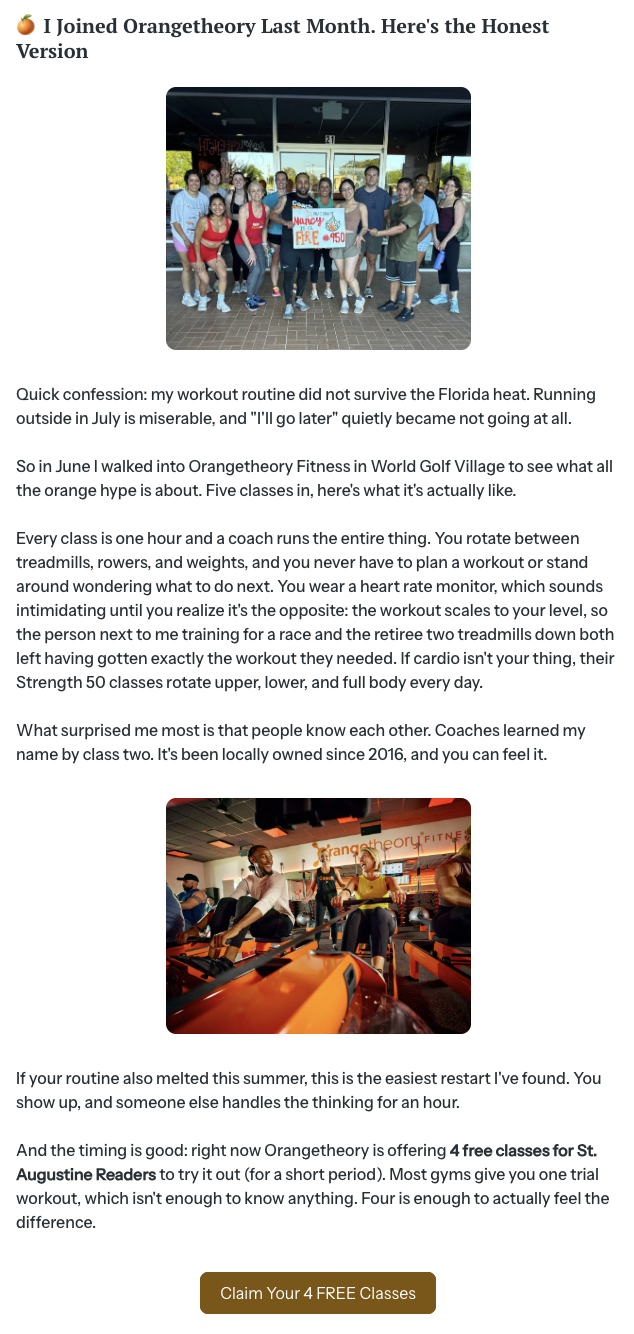 Example St. Augustine Digest sponsored feature